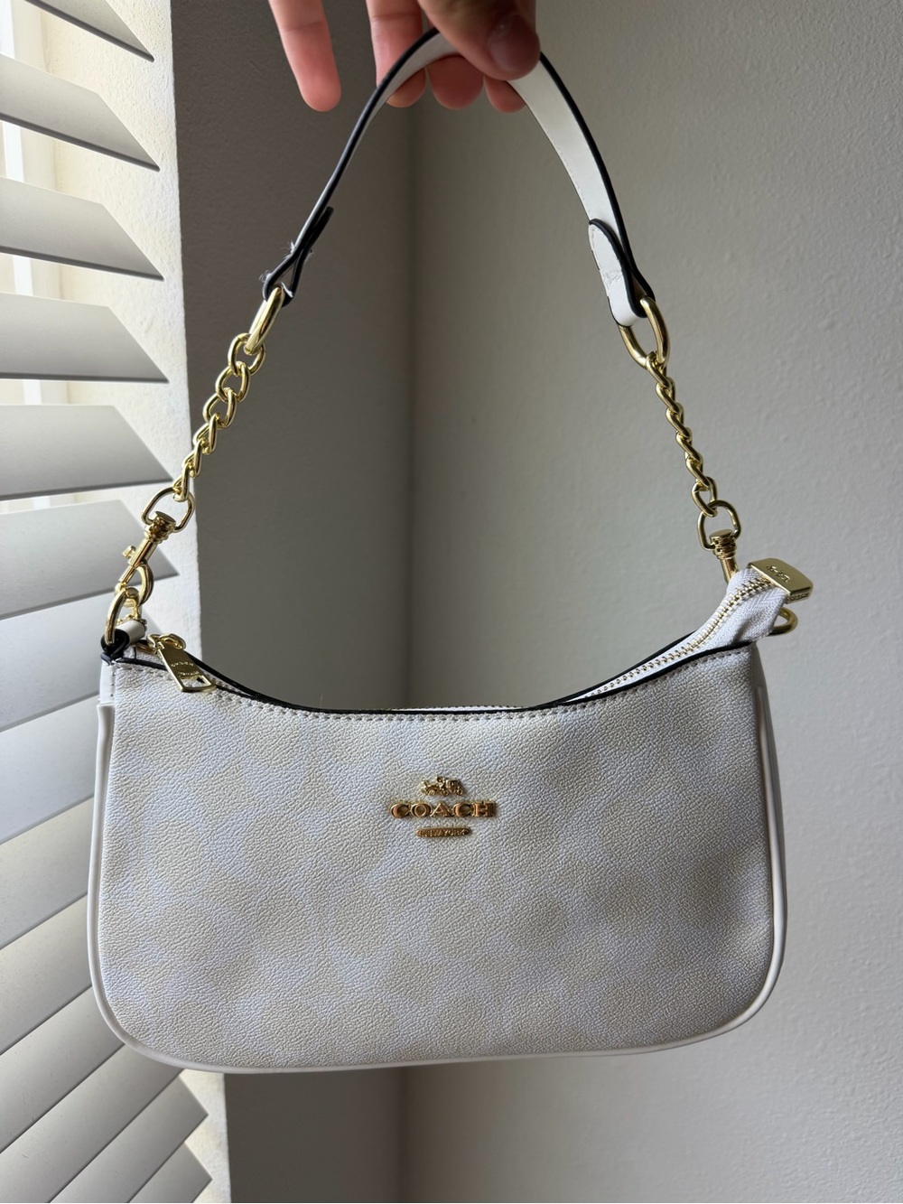 Coach Cream Pebbled Leather Shoulder Bag with Gold Hardware
